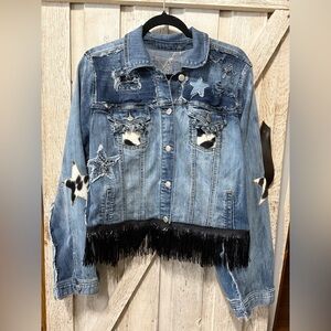 Western Distressed Stars Denim Jacket | UP071